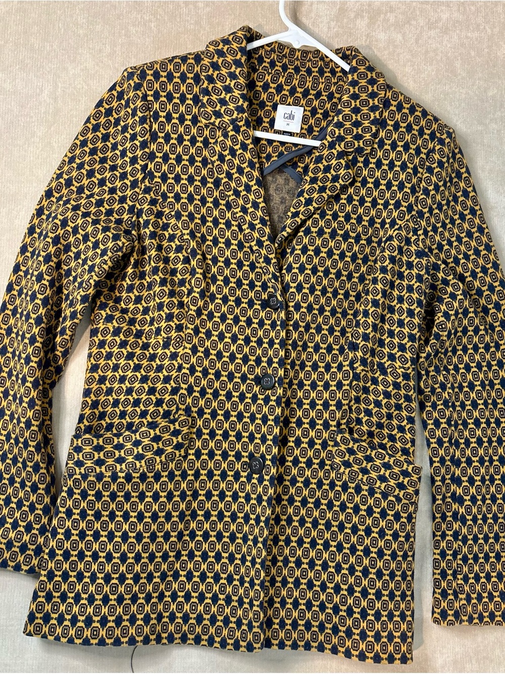 CAbi Yellow and Navy Geometric Blazer